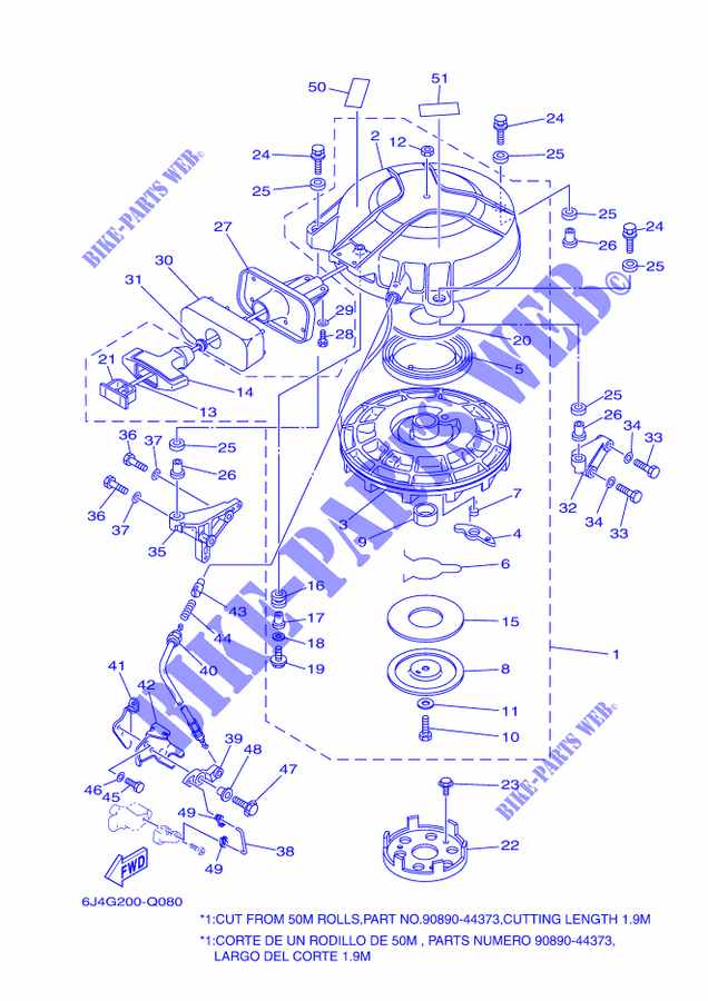 KICKSTARTER für Yamaha E40G Manual Starter, Tiller Handle, Manutl Tilt, Pre-Mixing, Shaft 20