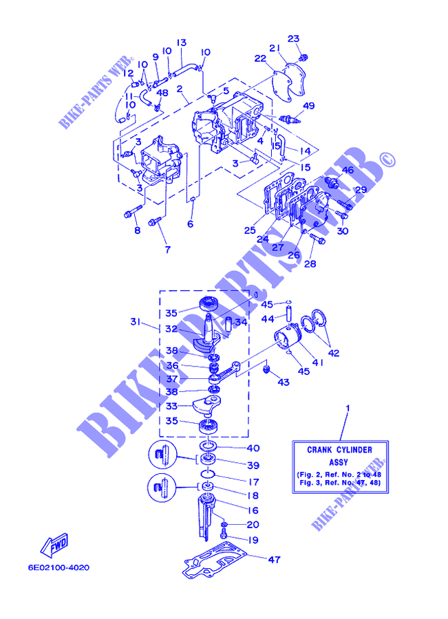 ZYLINDER / MOTORGEHÄUSE für Yamaha 5C Manual Starter, Tiller Handle, Manual Tilt, Pre-Mixing, Shaft 15