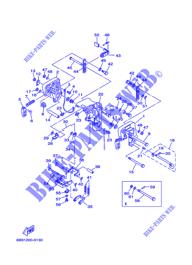 VERKLEIDUNGSHALTER für Yamaha E15D Enduro, Manual Starter, Tiller Handle, Manual Tilt, Pre-Mixing 2003