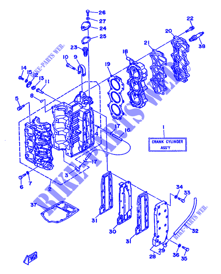ZYLINDER / MOTORGEHÄUSE für Yamaha 30D 2 Stroke, 3 Cylinder 1990