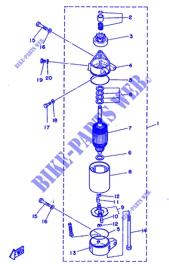 ANLASSER für Yamaha 60F Electric Start, Remote Control, Manual Tilt or Power Trim & Tilt , Oil injection 1990