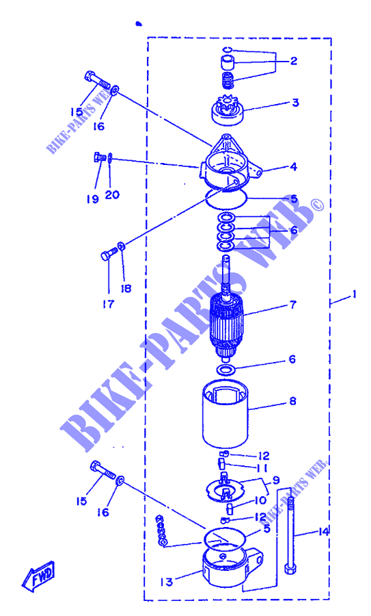 ANLASSER für Yamaha 60F Electric Start, Remote Control, Manual Tilt or Power Trim & Tilt , Oil injection 1989