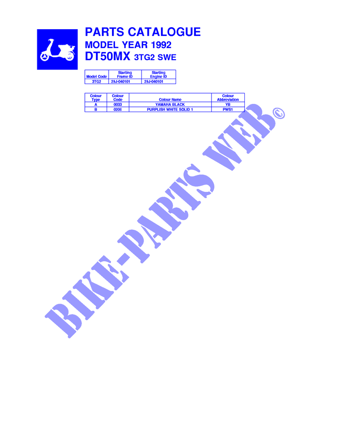 VORWORT CATALOGUE für Yamaha DT50MX 1992
